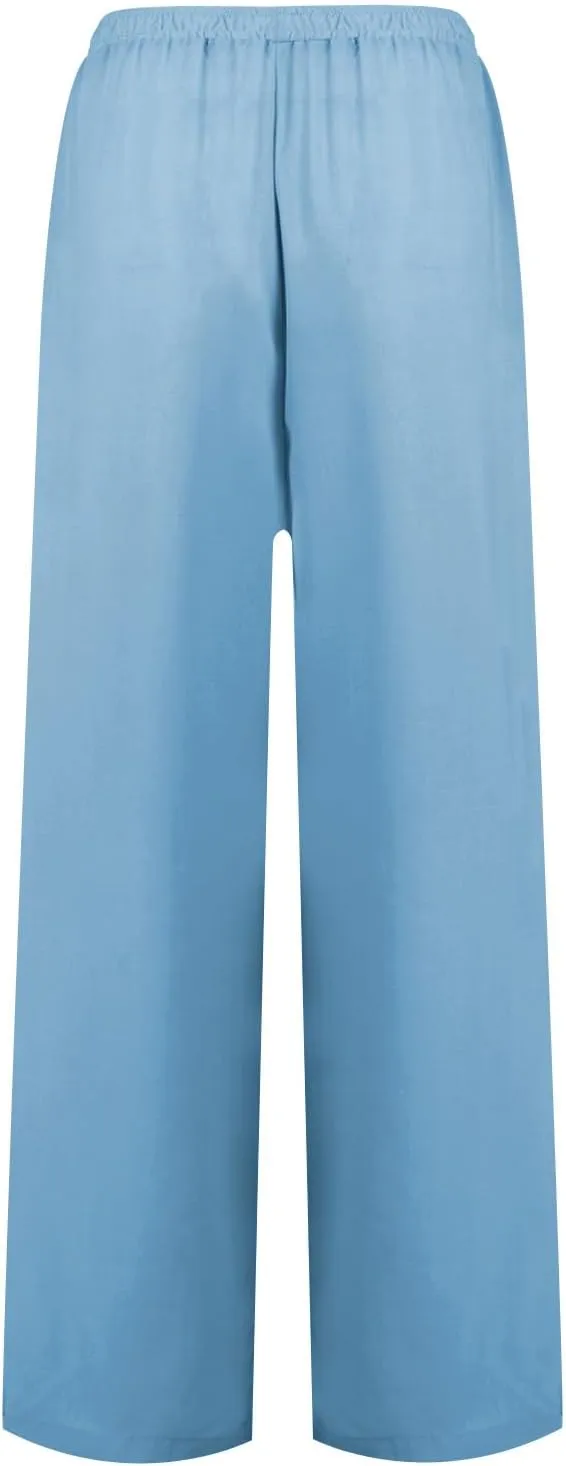 Womens Gauze Pants Cotton Linen Summer Flowy High Waisted Beach Palazzo Pants Lightweight Paperbag Pants with Pocket