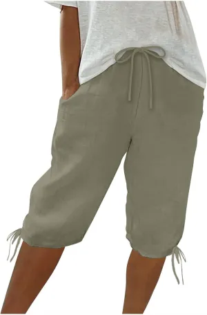 Womens High Waisted Summer Short Cotton Linen Dressy Casual Shorts Drawstring Cute Bermuda Trendy Vacation Clothes