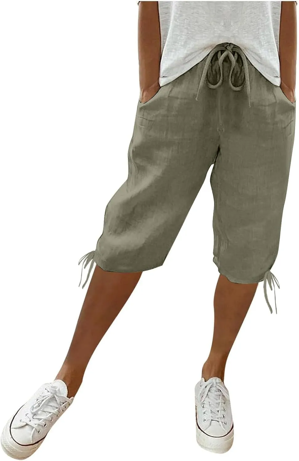 Womens High Waisted Summer Short Cotton Linen Dressy Casual Shorts Drawstring Cute Bermuda Trendy Vacation Clothes
