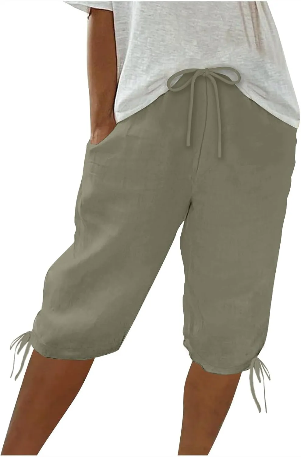 Womens High Waisted Summer Short Cotton Linen Dressy Casual Shorts Drawstring Cute Bermuda Trendy Vacation Clothes