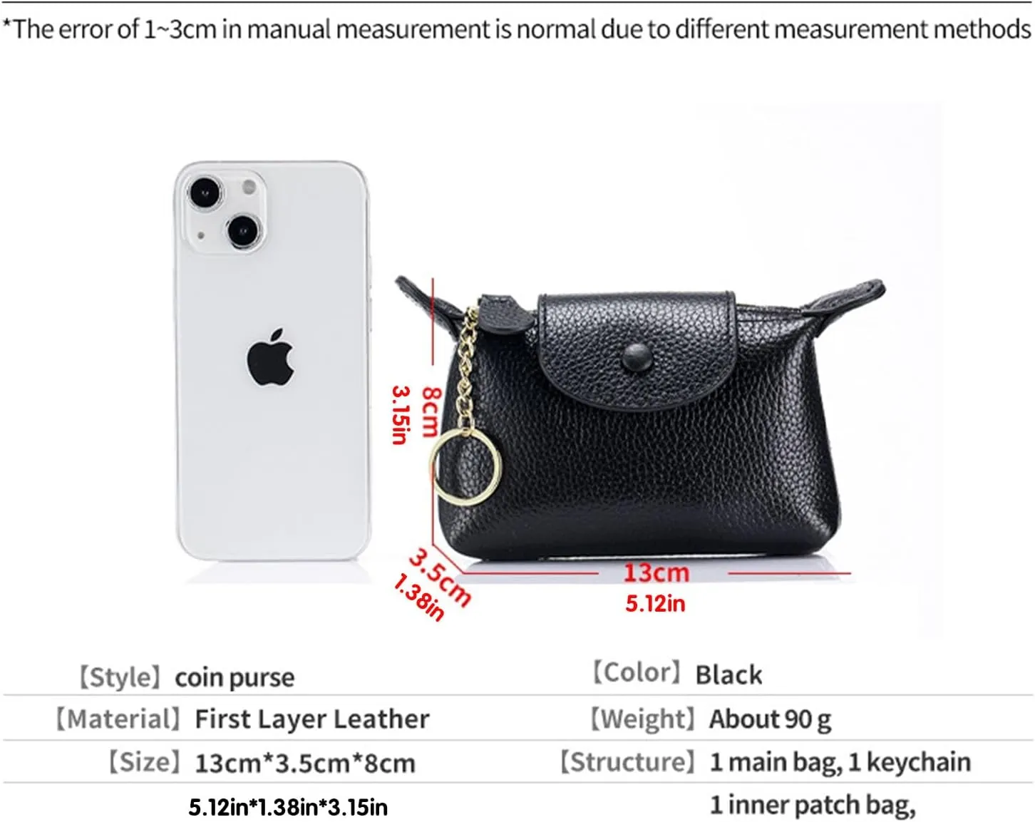 Women's Leather Mini Coin Purse, Zipper Wallet with Key Holder,Mini Coin PurseKeychain，Wallet Keychain，Women's Soft Leather Coin Purse. (Black)