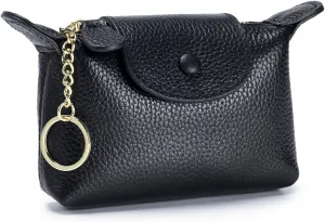 Women's Leather Mini Coin Purse, Zipper Wallet with Key Holder,Mini Coin PurseKeychain，Wallet Keychain，Women's Soft Leather Coin Purse. (Black)