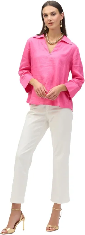 Women's Linen Boxy Top with Shirt Collar