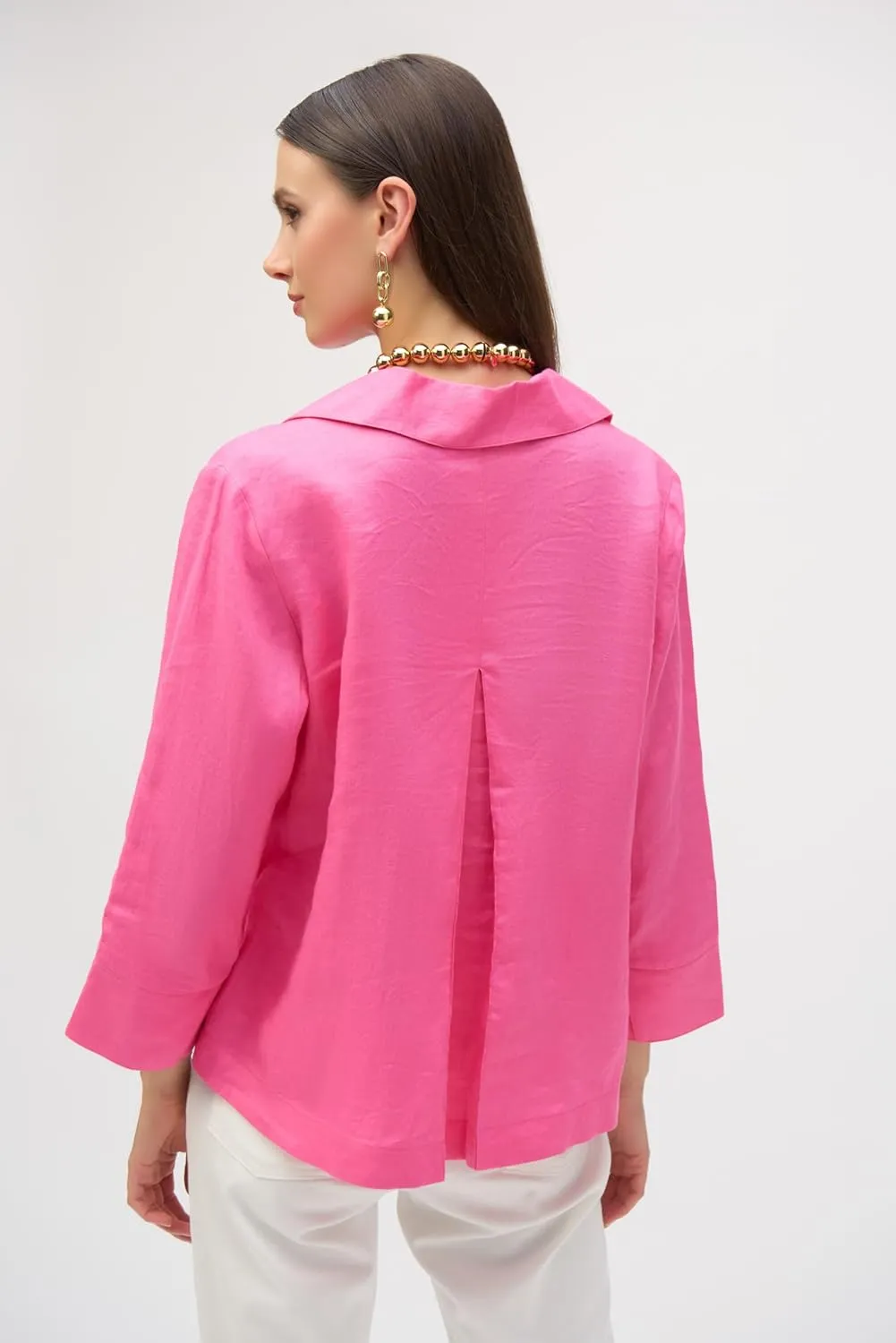 Women's Linen Boxy Top with Shirt Collar