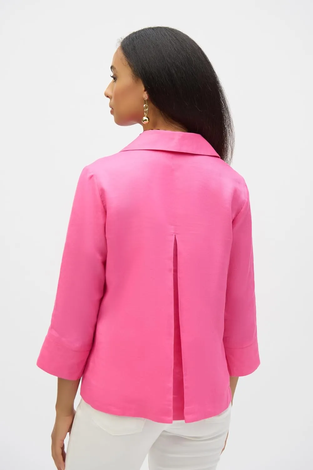 Women's Linen Boxy Top with Shirt Collar