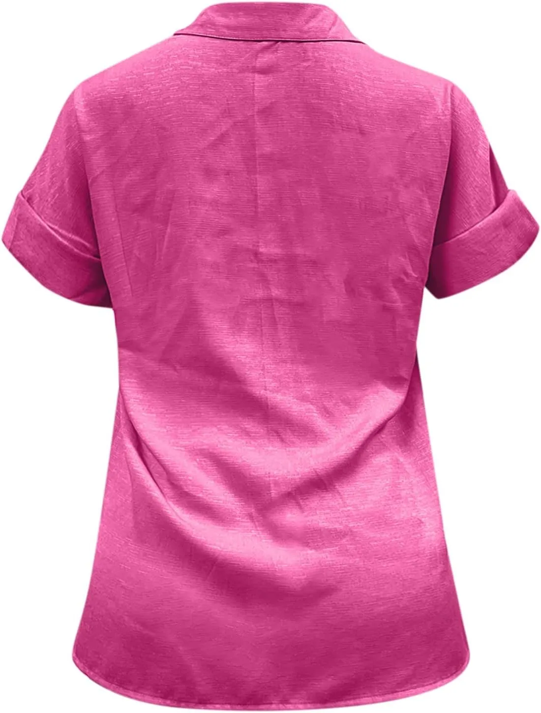 Womens Linen Button Down Shirt Casual Summer Tops Short Sleeve T-Shirt Loose Fit V Neck Collared Tunic Blouse W/Pocket