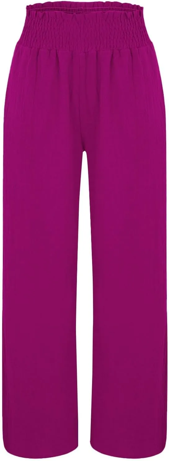 Women's Linen Palazzo Pants Wide Leg High Waistband Summer Boho Trousers Casual Travel Vacation Lounge Comfy Outfits
