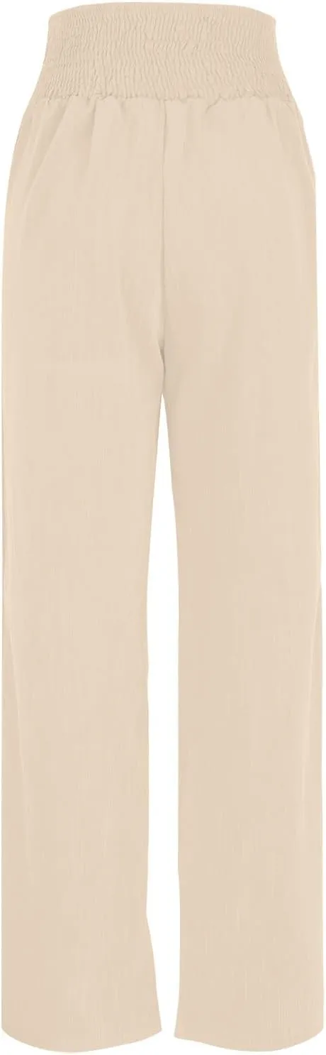 Women's Linen Summer Palazzo Pants Lounge Loose Paperbag Waist Trousers Solid Comfy Pants Summer Outfits 2025 Trendy