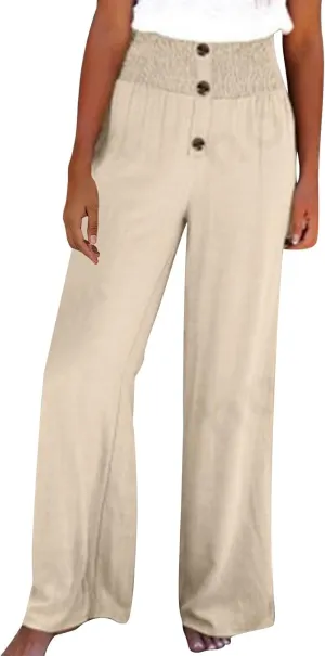 Women's Linen Summer Palazzo Pants Lounge Loose Paperbag Waist Trousers Solid Comfy Pants Summer Outfits 2025 Trendy