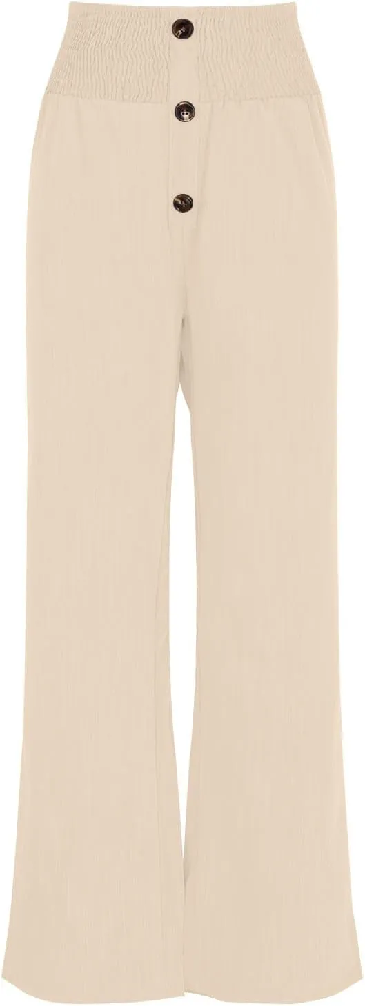 Women's Linen Summer Palazzo Pants Lounge Loose Paperbag Waist Trousers Solid Comfy Pants Summer Outfits 2025 Trendy