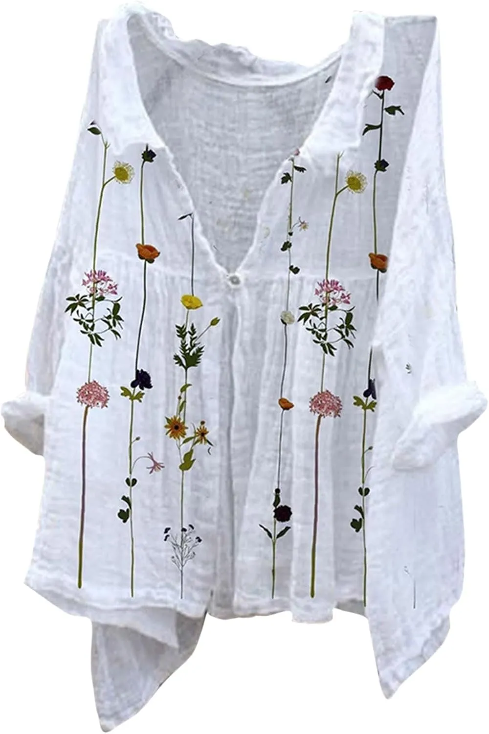 Womens Linen Tops Print Natural Autumn Fragrant Fabric Shirt Women Button Down Shirt Womens Linen Button Down Shirts