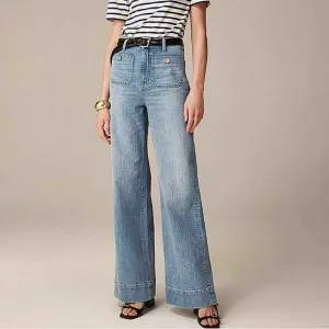 Women's Loose Leisure Washed-out Button Wide-leg Pants XS-4XL