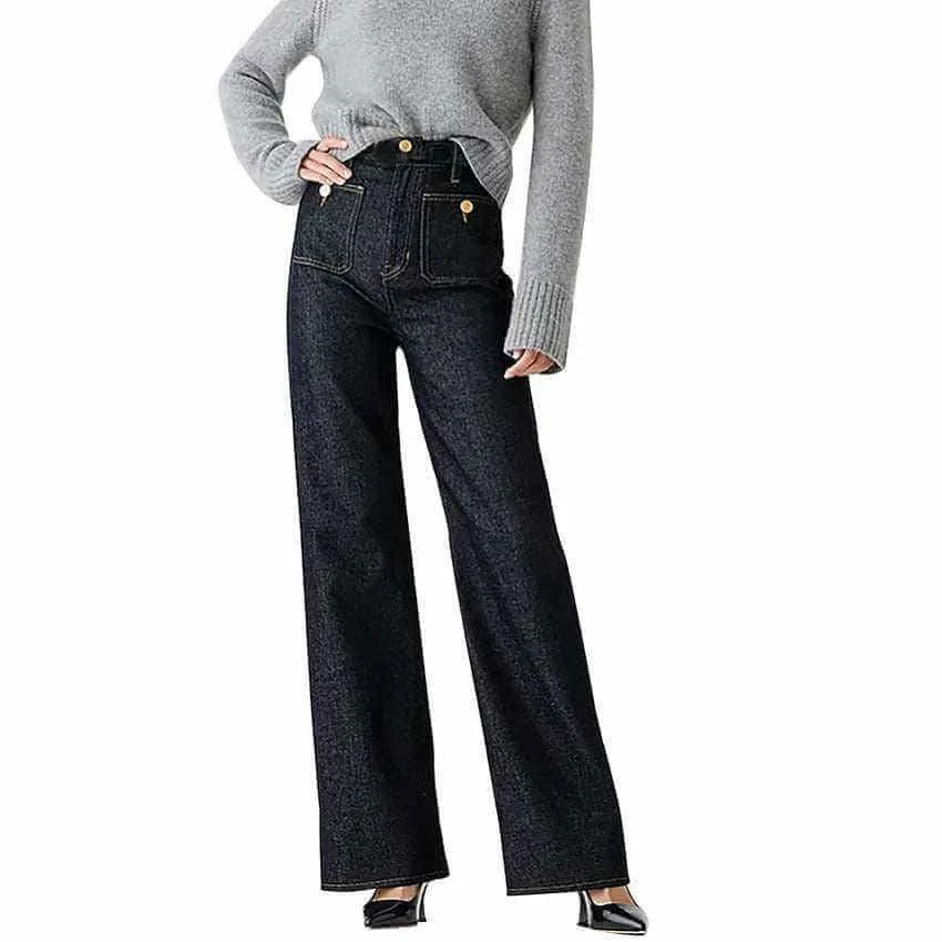 Women's Loose Leisure Washed-out Button Wide-leg Pants XS-4XL