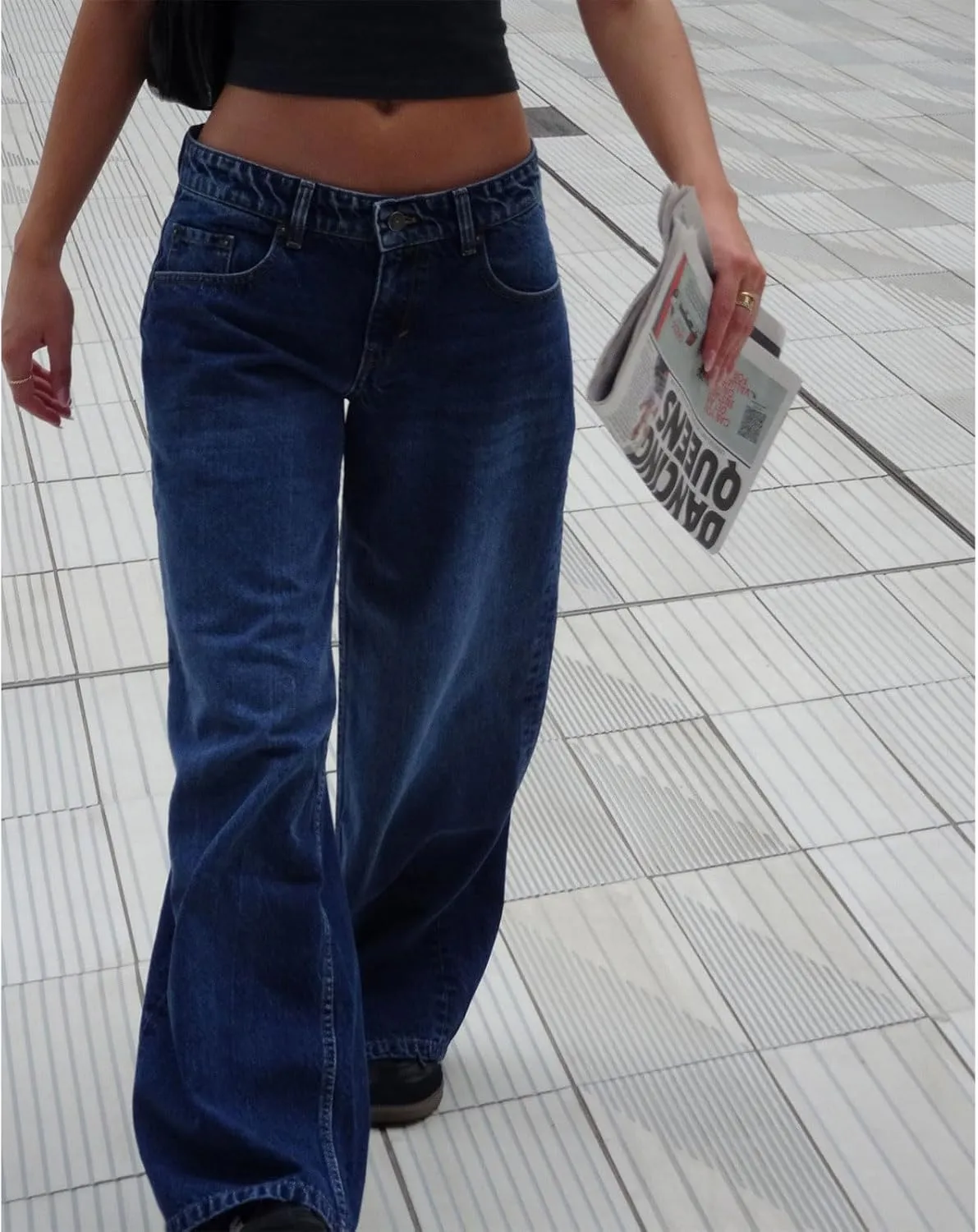 Women's Low Rise Baggy Jeans Washed Straight Wide Leg Denim Pants Casual Loose Boyfriend Jean Streewear Trousers