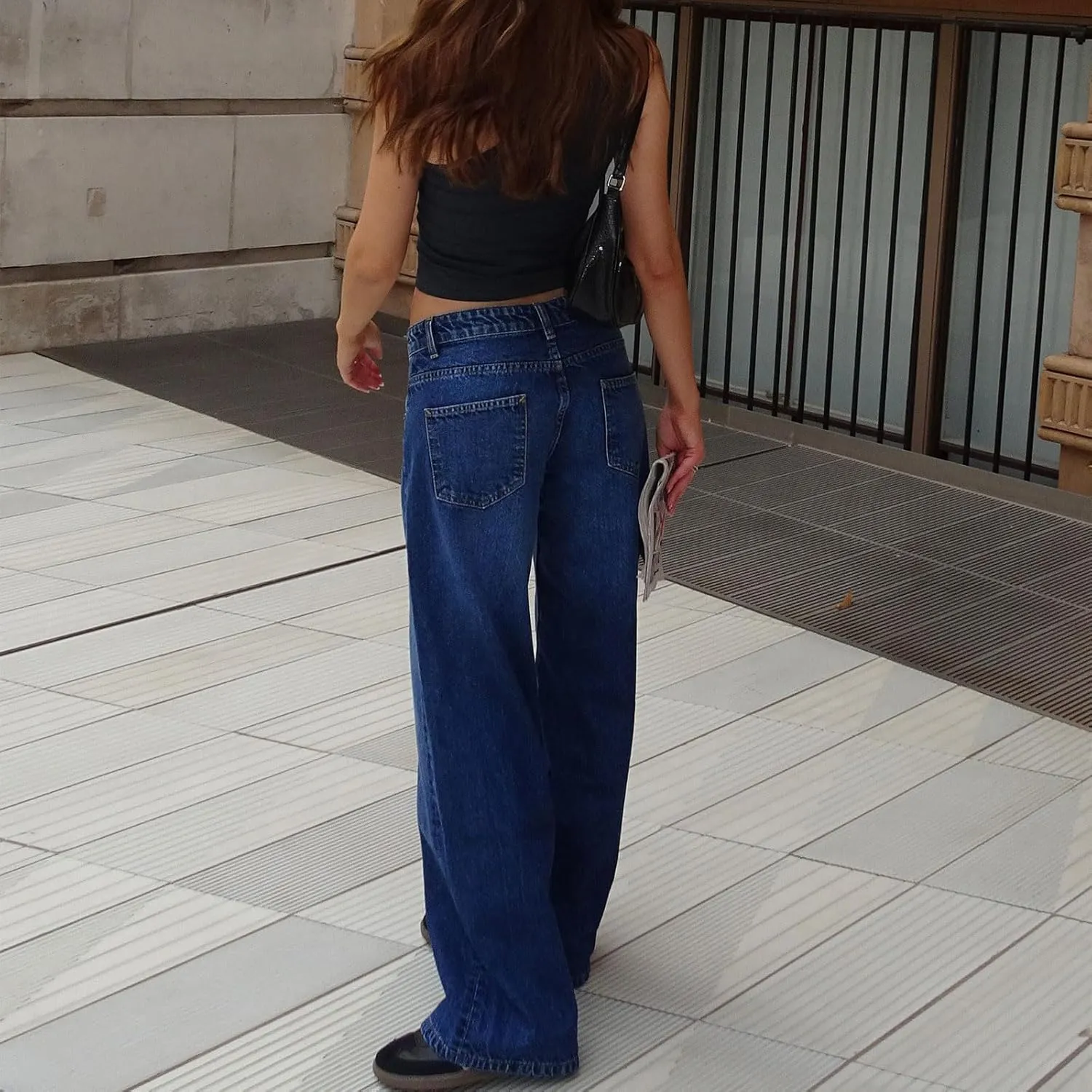 Women's Low Rise Baggy Jeans Washed Straight Wide Leg Denim Pants Casual Loose Boyfriend Jean Streewear Trousers