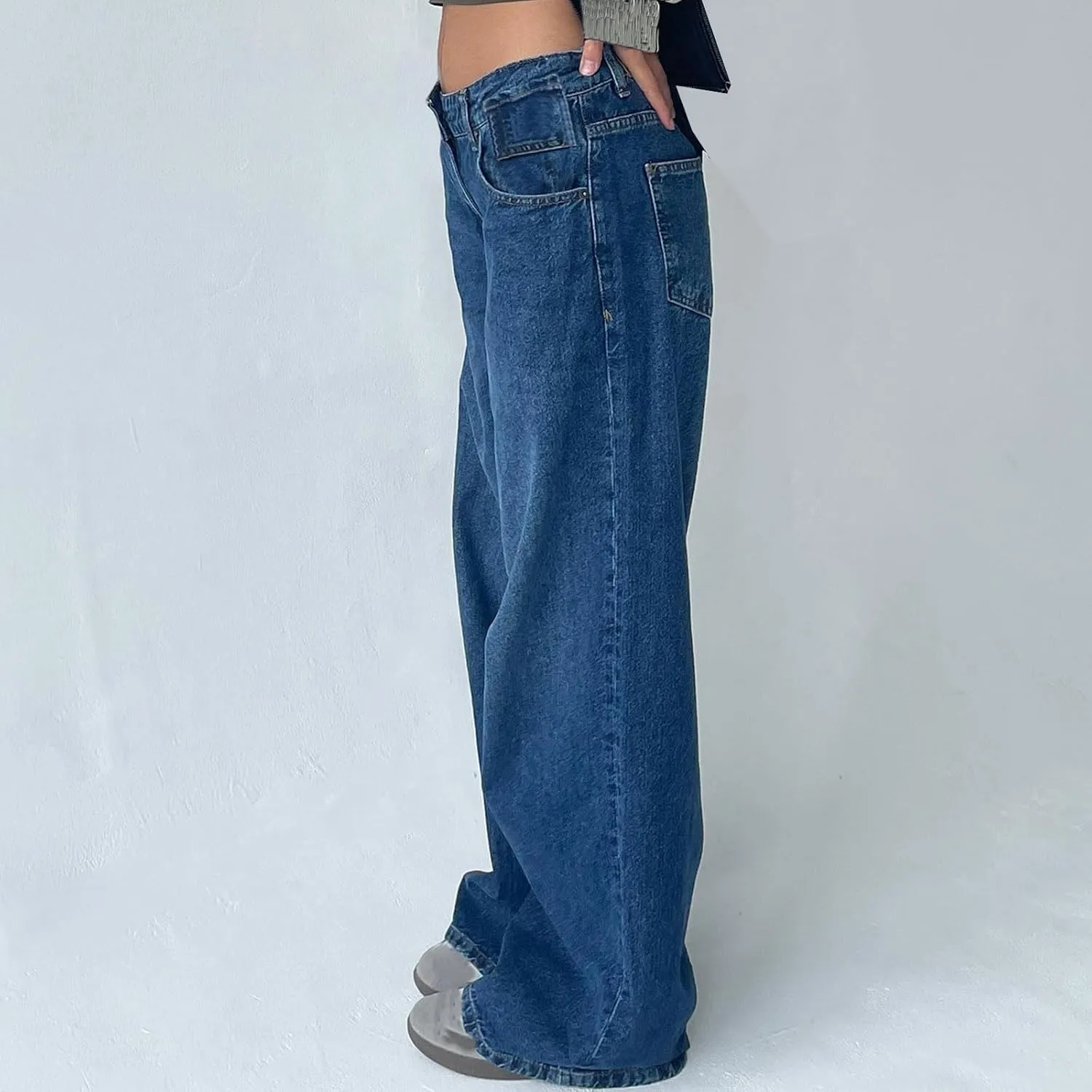 Women's Low Rise Baggy Jeans Washed Straight Wide Leg Denim Pants Casual Loose Boyfriend Jean Streewear Trousers