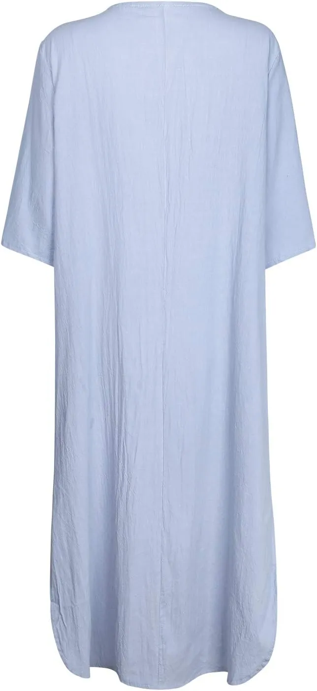 Women's Maxi Dress Solid Plus Size Loose Cotton Linen Long Dresses with Pockets