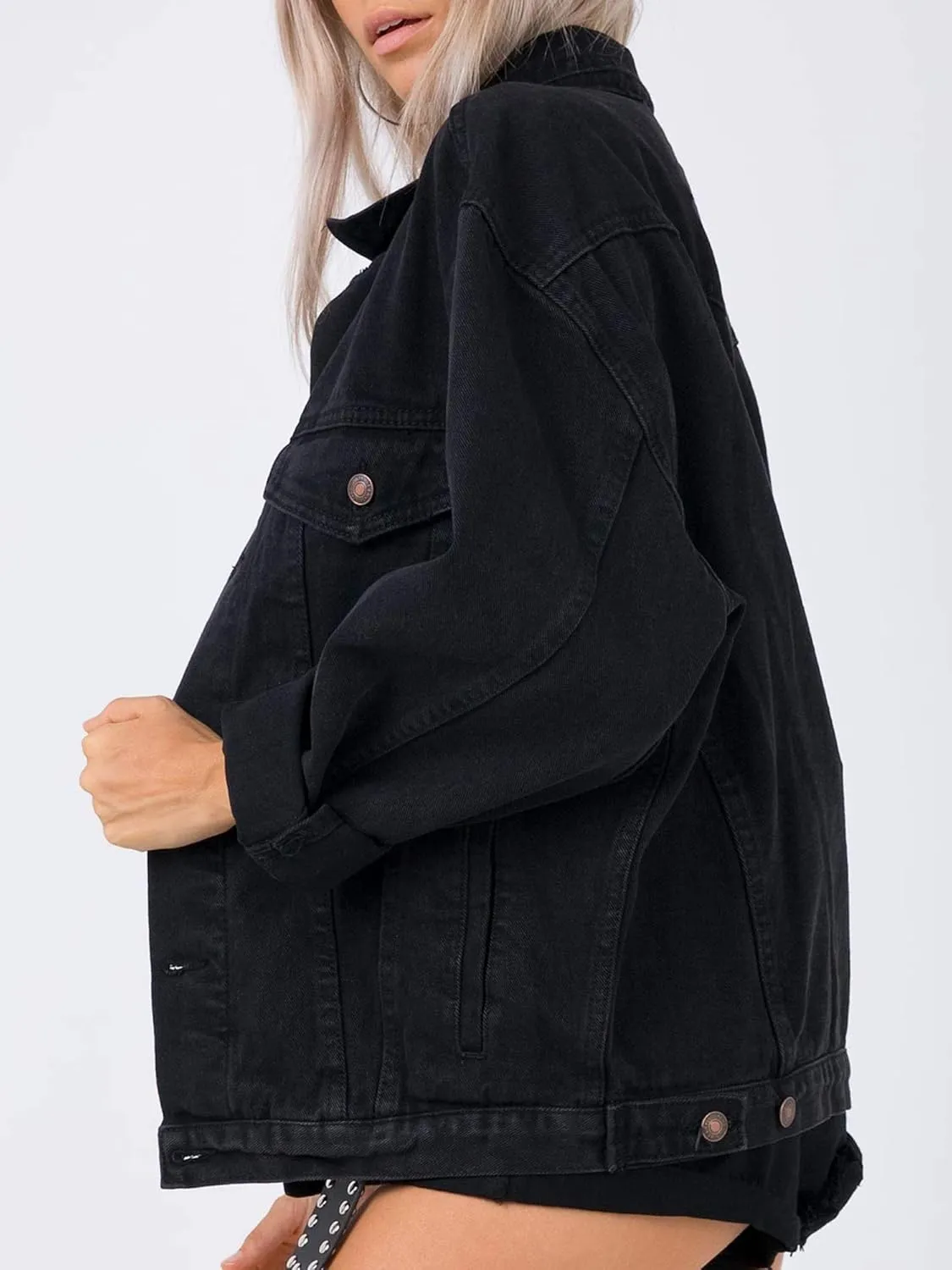 Women's Oversized Vintage Denim Jacket Long Sleeve Boyfriend Coat