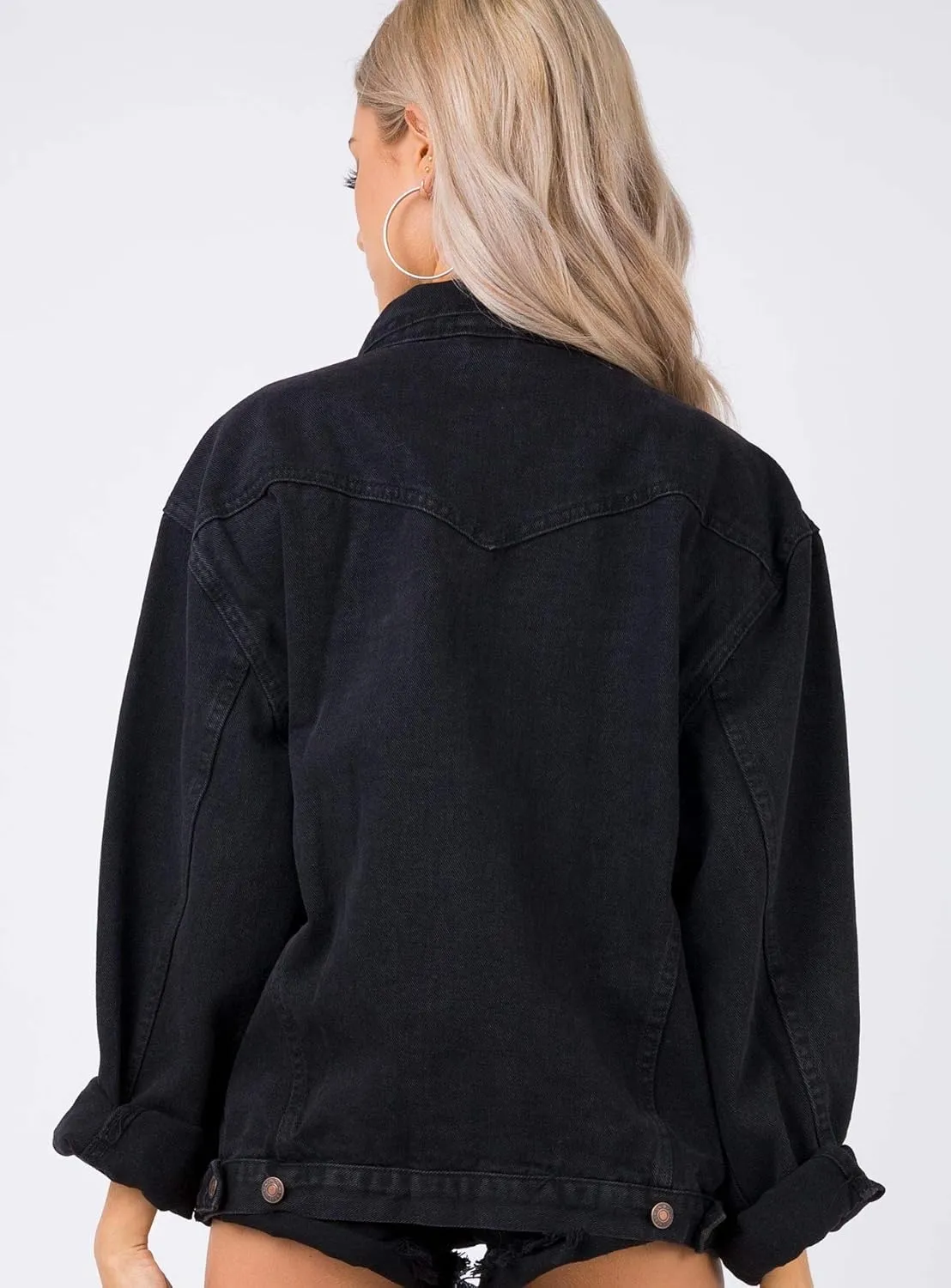 Women's Oversized Vintage Denim Jacket Long Sleeve Boyfriend Coat