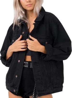 Women's Oversized Vintage Denim Jacket Long Sleeve Boyfriend Coat