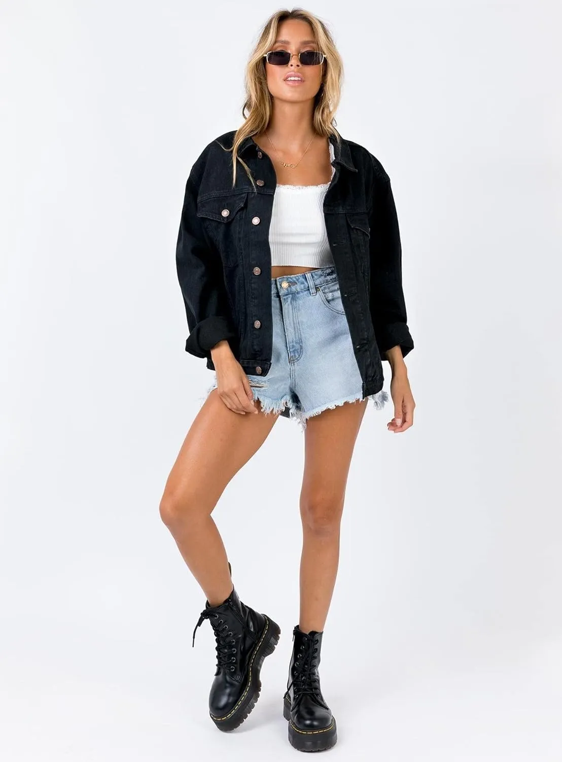 Women's Oversized Vintage Denim Jacket Long Sleeve Boyfriend Coat