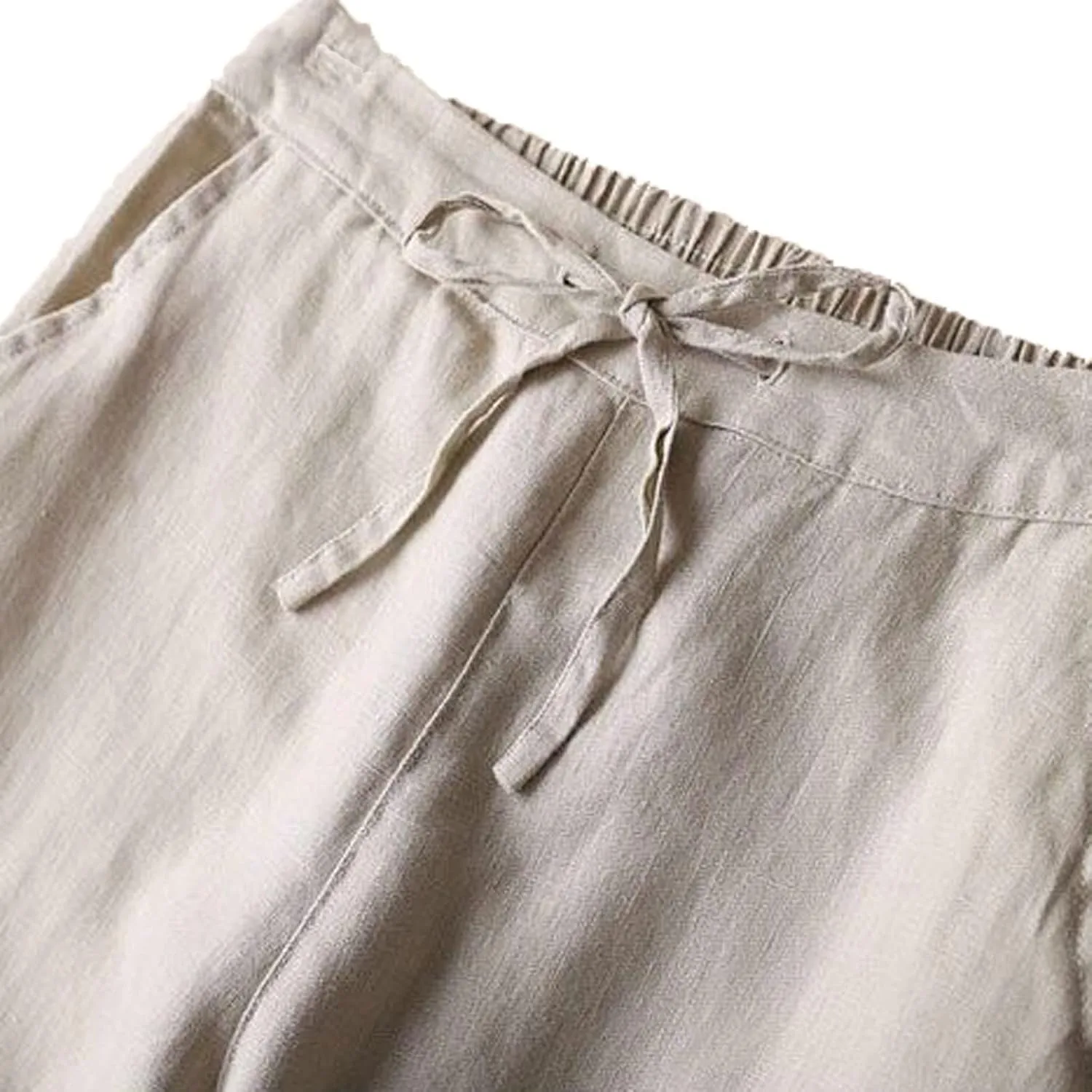 Women's Pants 2025 Cotton Linen Drawstring Elastic Waist Fashion Solid Color Trouser Loose Casual Comfy Length Pant
