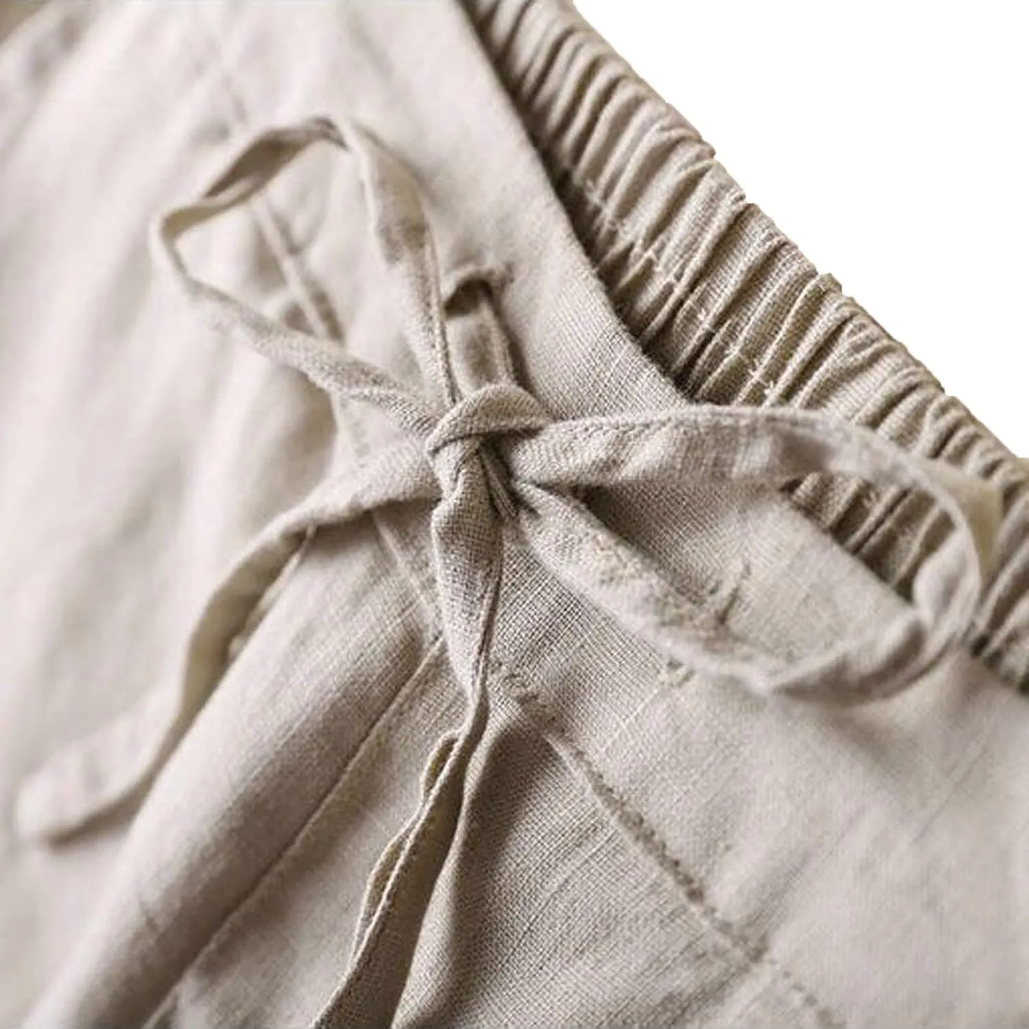 Women's Pants 2025 Cotton Linen Drawstring Elastic Waist Fashion Solid Color Trouser Loose Casual Comfy Length Pant