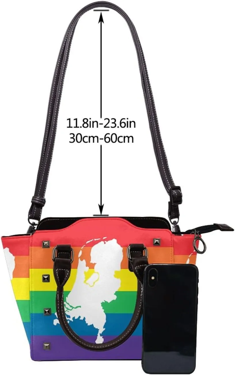 Women's Pu Leather Handbag Rivet Shoulder Bag Studded Top Handle Satchel Crossbody Tote Bag Punk Bag Purse