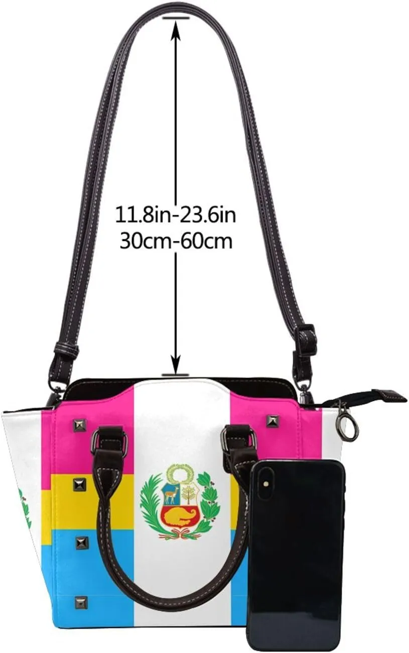 Women's Pu Leather Handbag Rivet Shoulder Bag Studded Top Handle Satchel Crossbody Tote Bag Punk Bag Purse