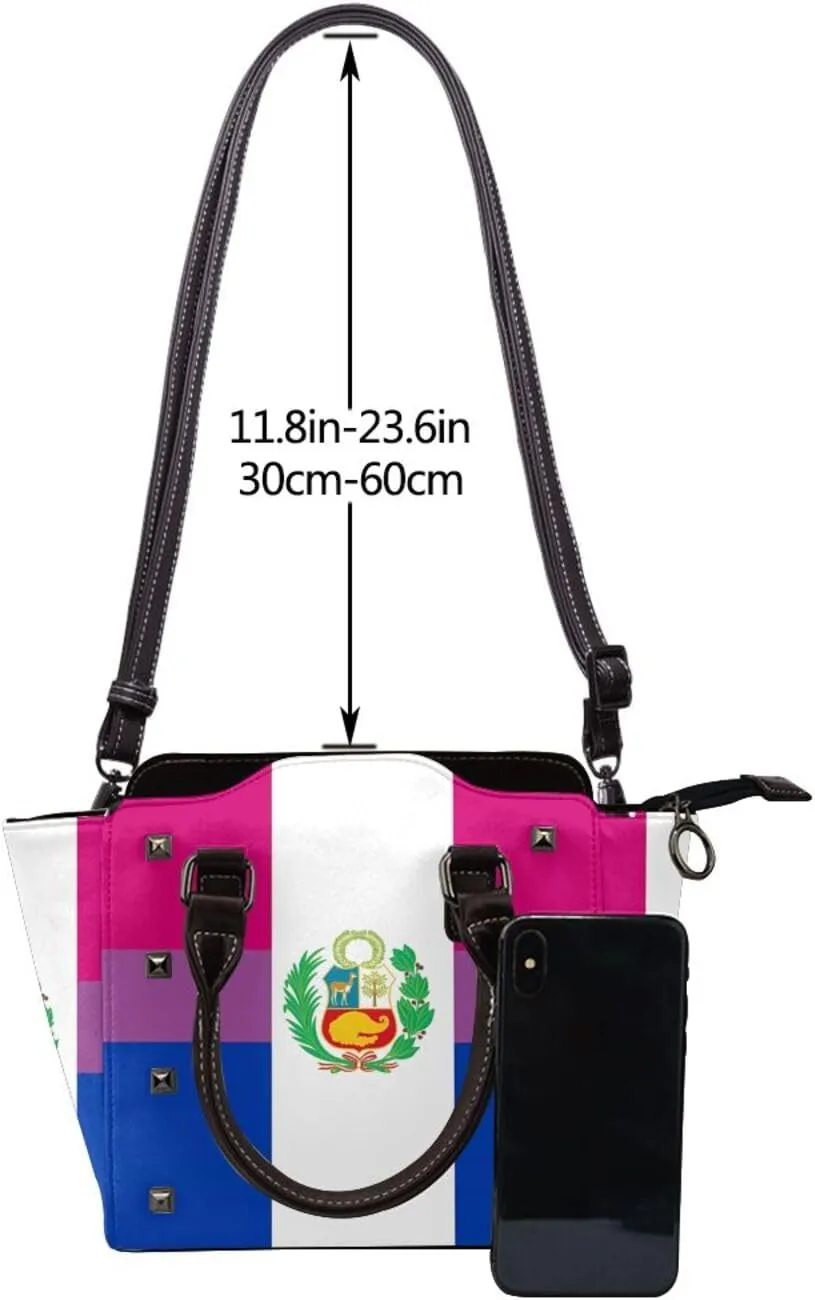 Women's Pu Leather Handbag Rivet Shoulder Bag Studded Top Handle Satchel Crossbody Tote Bag Punk Bag Purse