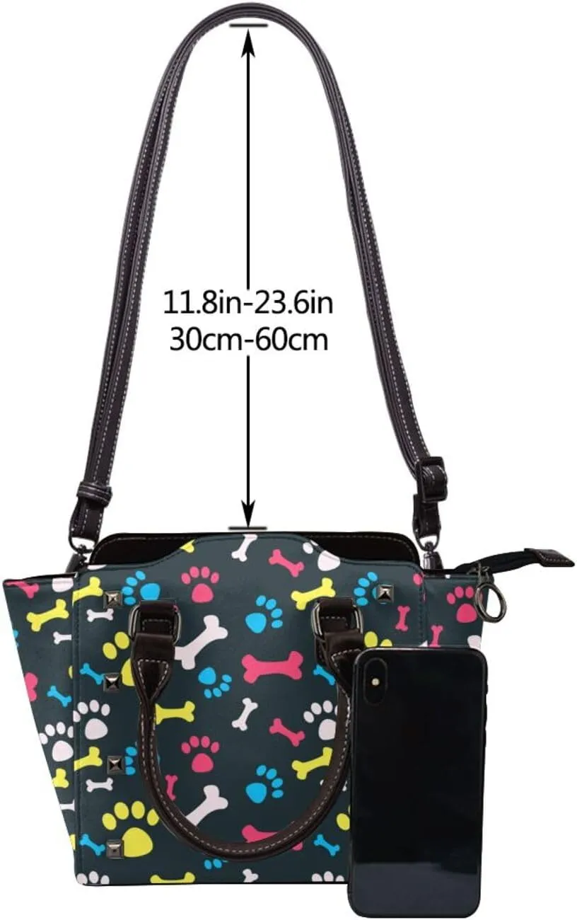 Women's Pu Leather Handbag Rivet Shoulder Bag Studded Top Handle Satchel Crossbody Tote Bag Punk Bag Purse