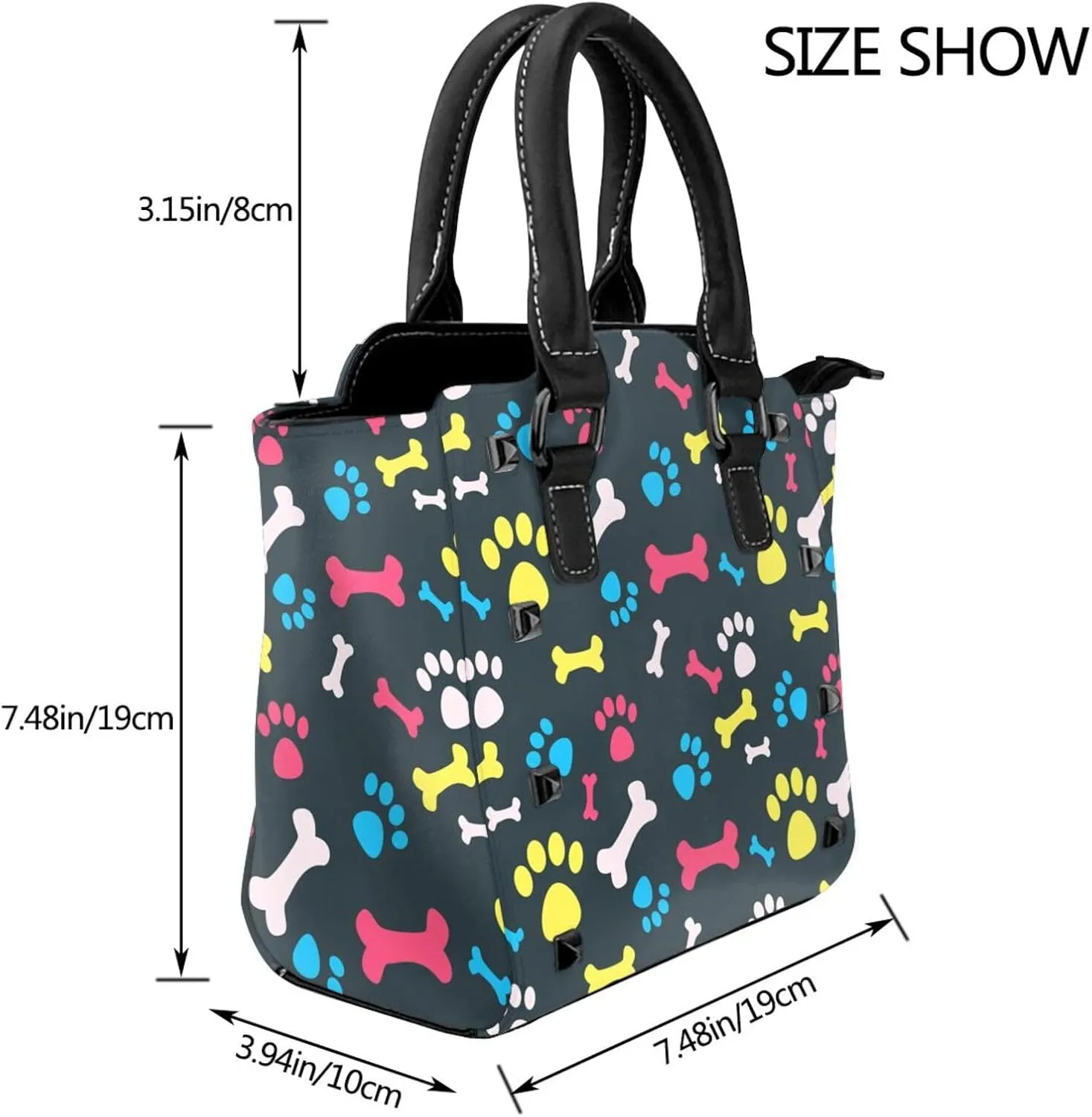 Women's Pu Leather Handbag Rivet Shoulder Bag Studded Top Handle Satchel Crossbody Tote Bag Punk Bag Purse