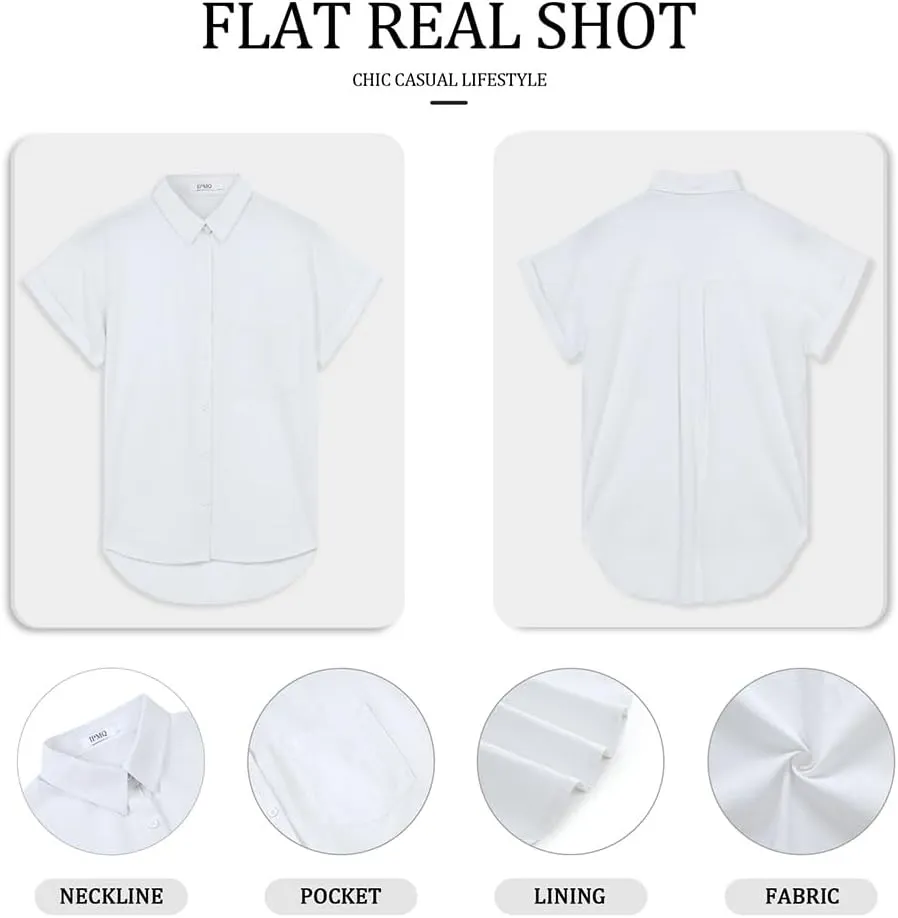 Womens Short Sleeve Casual Button Down Shirts Summer Soft Fashion Cotton Blouses Tops with Pocket