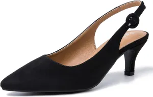 Women's Slingback Low Kitten Heels Closed Toe Pumps Work Dressy Shoes