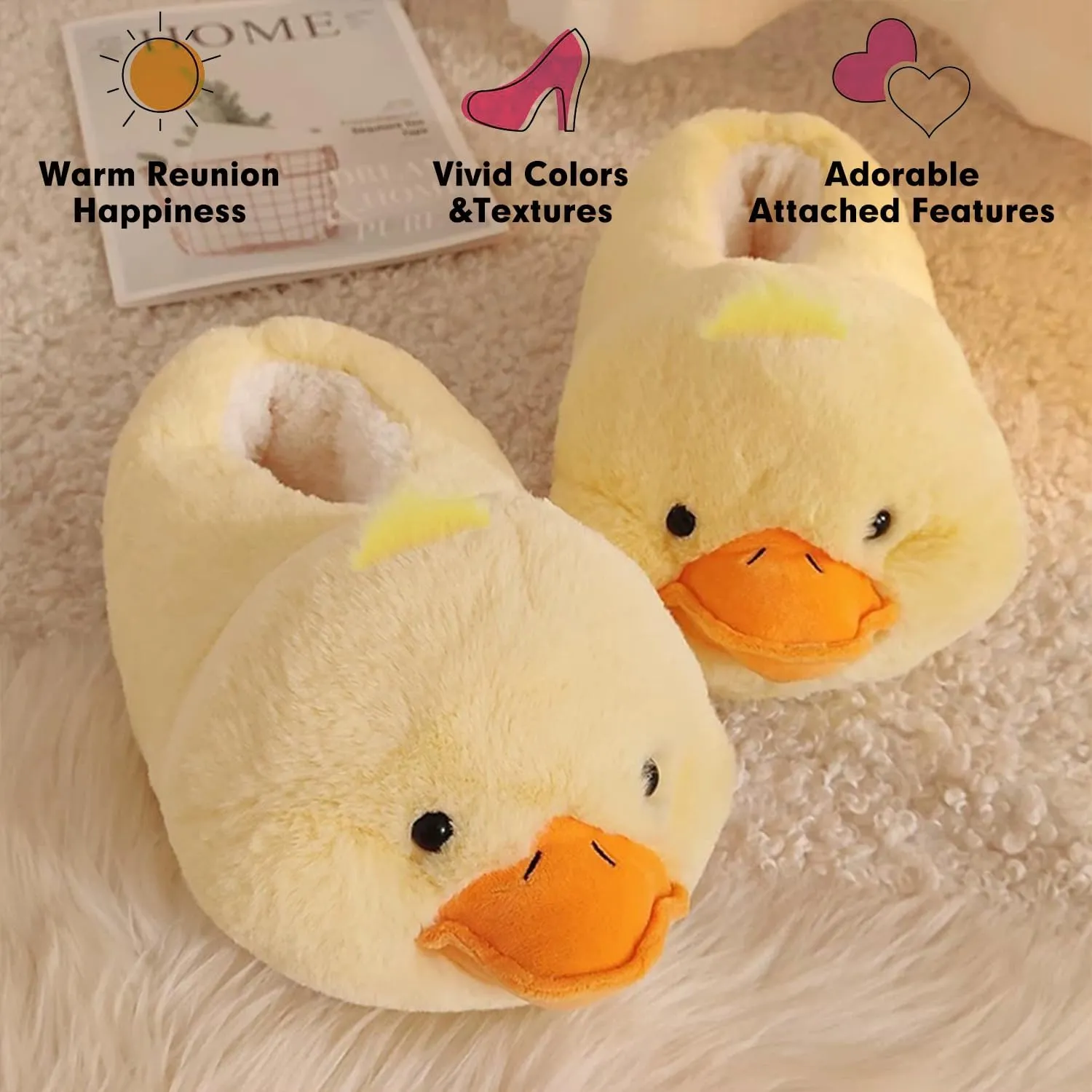 Women's Slippers Cute Duck Animal Slippers Funny Slippers Novelty Cozy Duck Slippers Fuzzy Slippers Soft Winter Warm Slippers House Shoes