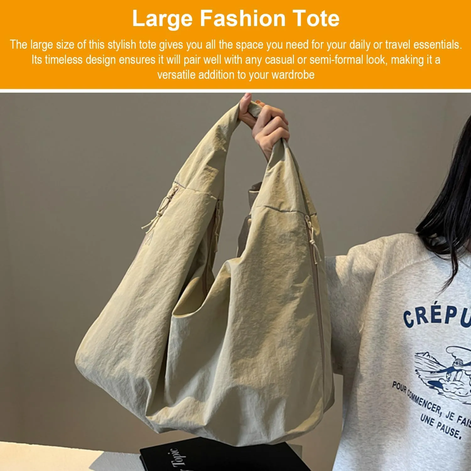 Women's Solid Color Textured Draped Tote Bag, Big Capacity Minimalist Versatile Shoulder Bag, Large Stellaya Tote Bag