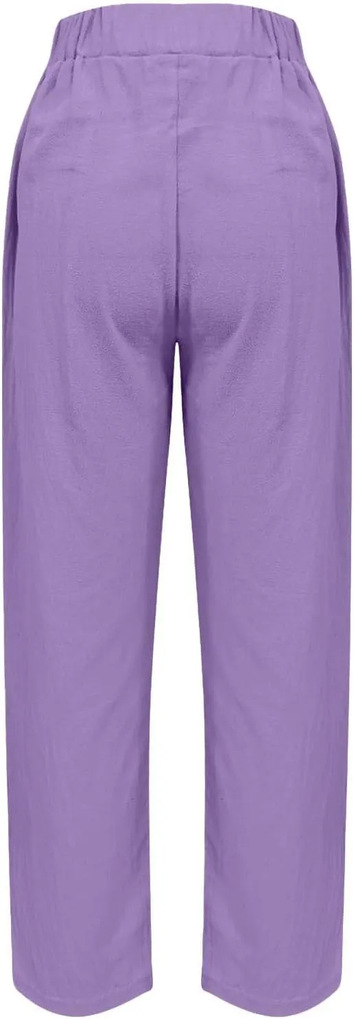 Womens Solid Pants Drawstring Elastic Waisted Wide Leg Pant Loose Casual Office Trousers Vacation Outfits