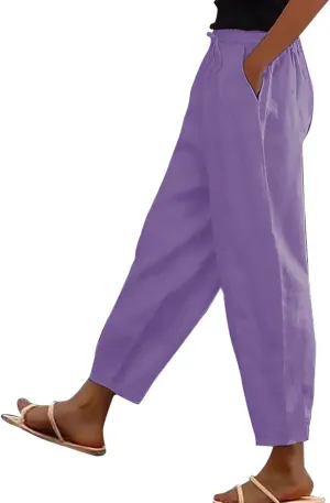 Womens Solid Pants Drawstring Elastic Waisted Wide Leg Pant Loose Casual Office Trousers Vacation Outfits