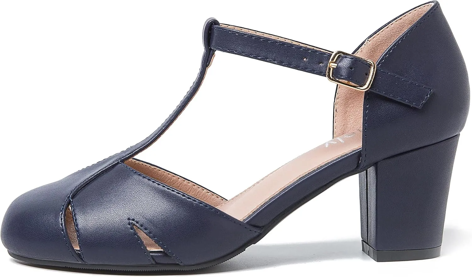Womens T Strap Mary Jane Shoes Chunky Block Heel Cut Out Ankle Strap Buckle Dress Dance Pumps