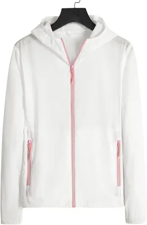Women's UPF 50  Sun Protection Hoodie Jacket, Long Sleeve Hiking Outdoor Performance UV Shirt with Pockets (Color : White, Size : Large)