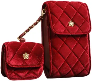 Women's velvet rhombus mini letter zero purse mobile phone bag diagonal shoulder bag