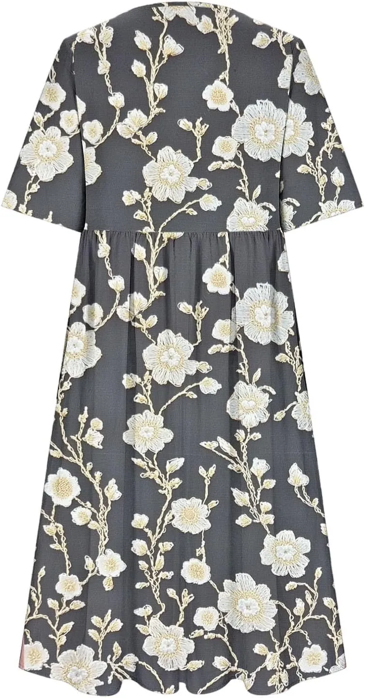 Women's Vintage Floral Print Dress Elegant Flowy Hem Maxi Skirts Comfy Loose Fit Dresses Going Out Daily Wear