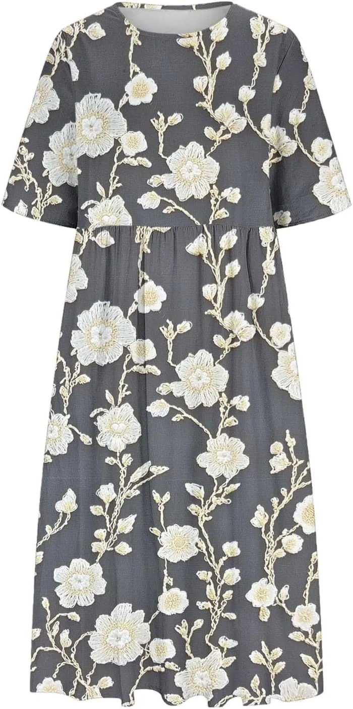 Women's Vintage Floral Print Dress Elegant Flowy Hem Maxi Skirts Comfy Loose Fit Dresses Going Out Daily Wear