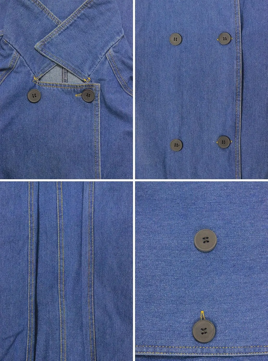 Women's Vintage Notched Collar Double Breasted Over Knee Midi Long Denim Jacket Trench Coat with Belt