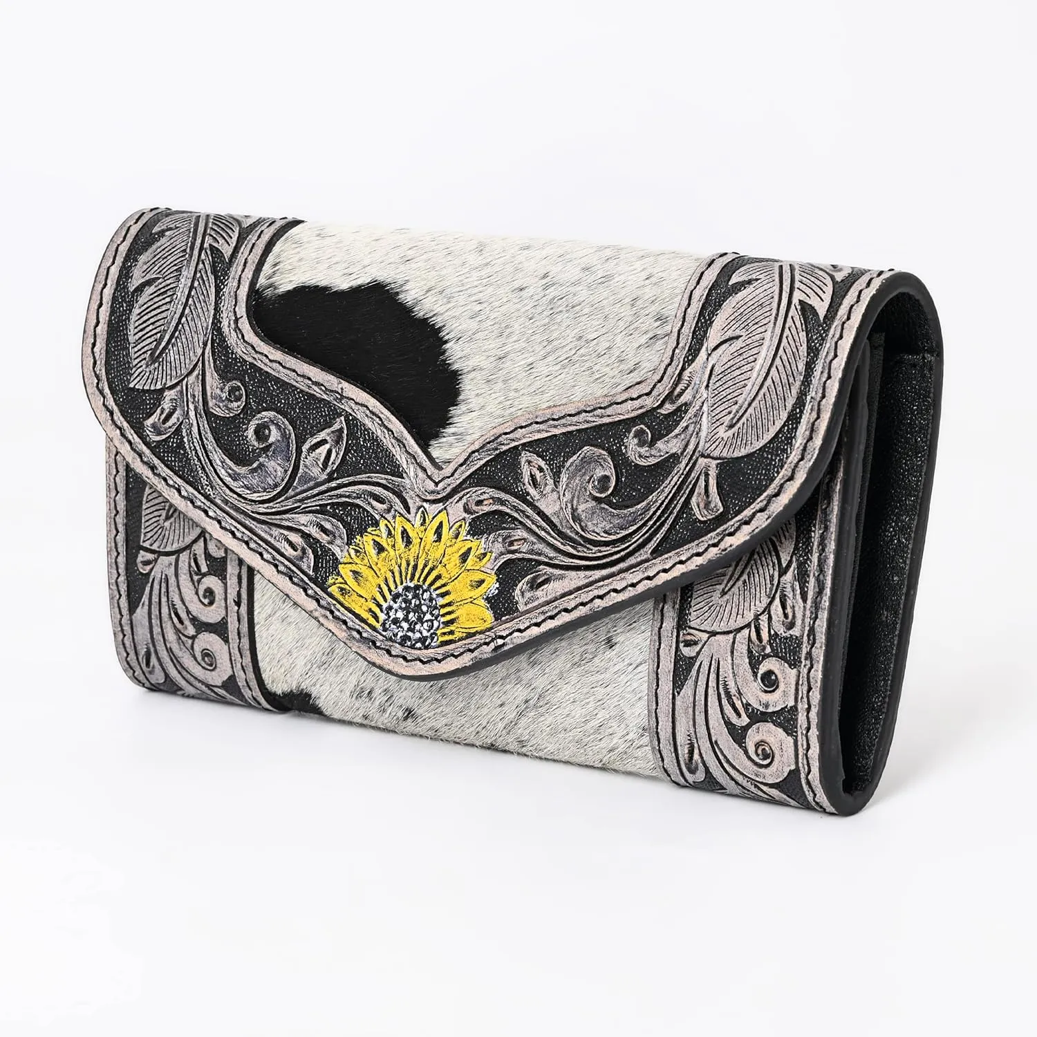 Women's Western Leather Rustic Rose Boohoo Buckaroo Trifold Handmade Hand Wallet - Stylish and Functional Cowhide Clutch