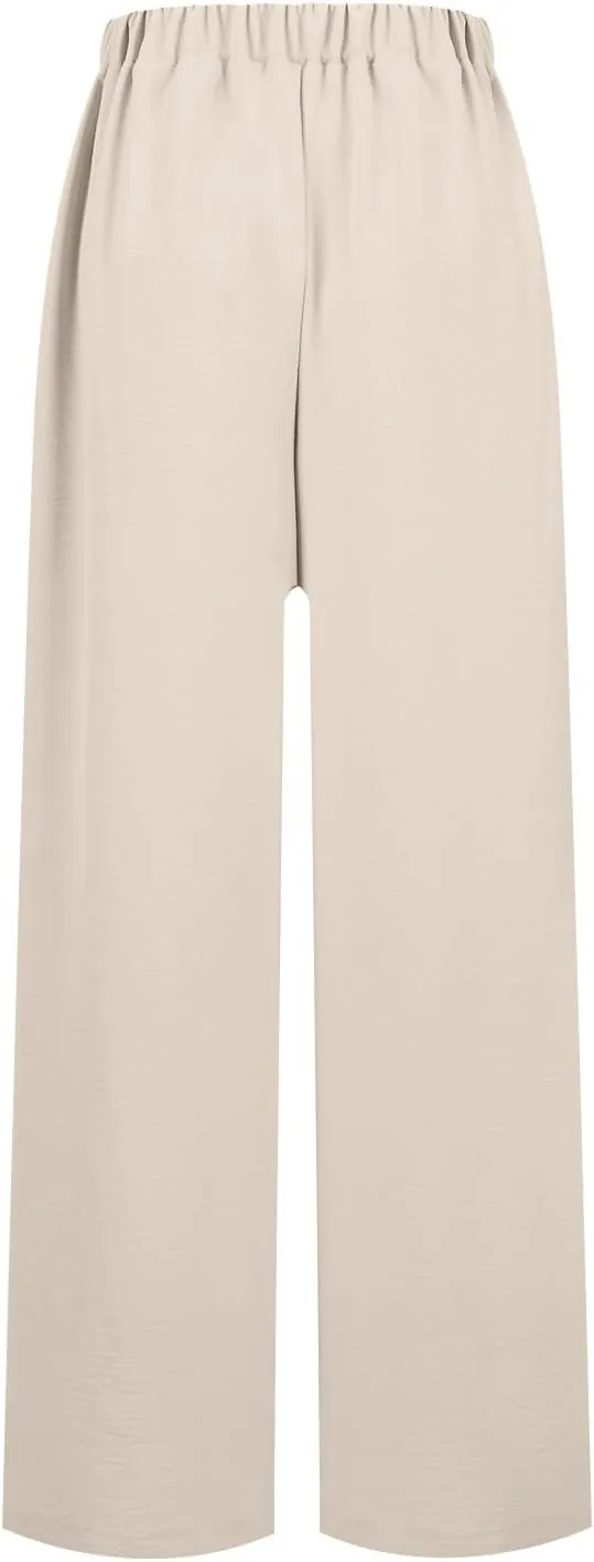Womens Wide Leg Pants High Waisted Adjustable Tie Knot Flowy Casual Loose Business Work Trousers with Pockets