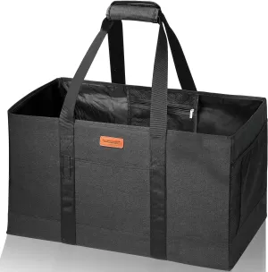 WONDAY Large Utility Tote Bag, Reusable Grocery Bags Collapsible Tote, Large Tote Bag With Handles Utility Tote Shopping Bags for Groceries, Storage, Picnic, Beach, Pool (Black)