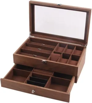 Wooden Watch Organizer Glass Lock Double Layer Retro Watch Glasses Jewelry Box Display Case Storage Casket (Color : 1)