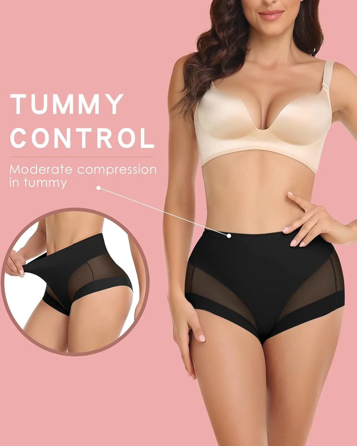 WOWENY 2 Packs Tummy Control Panties for Women Seamless Sexy Underwear Comfy Mesh Body Shaper Shapewear