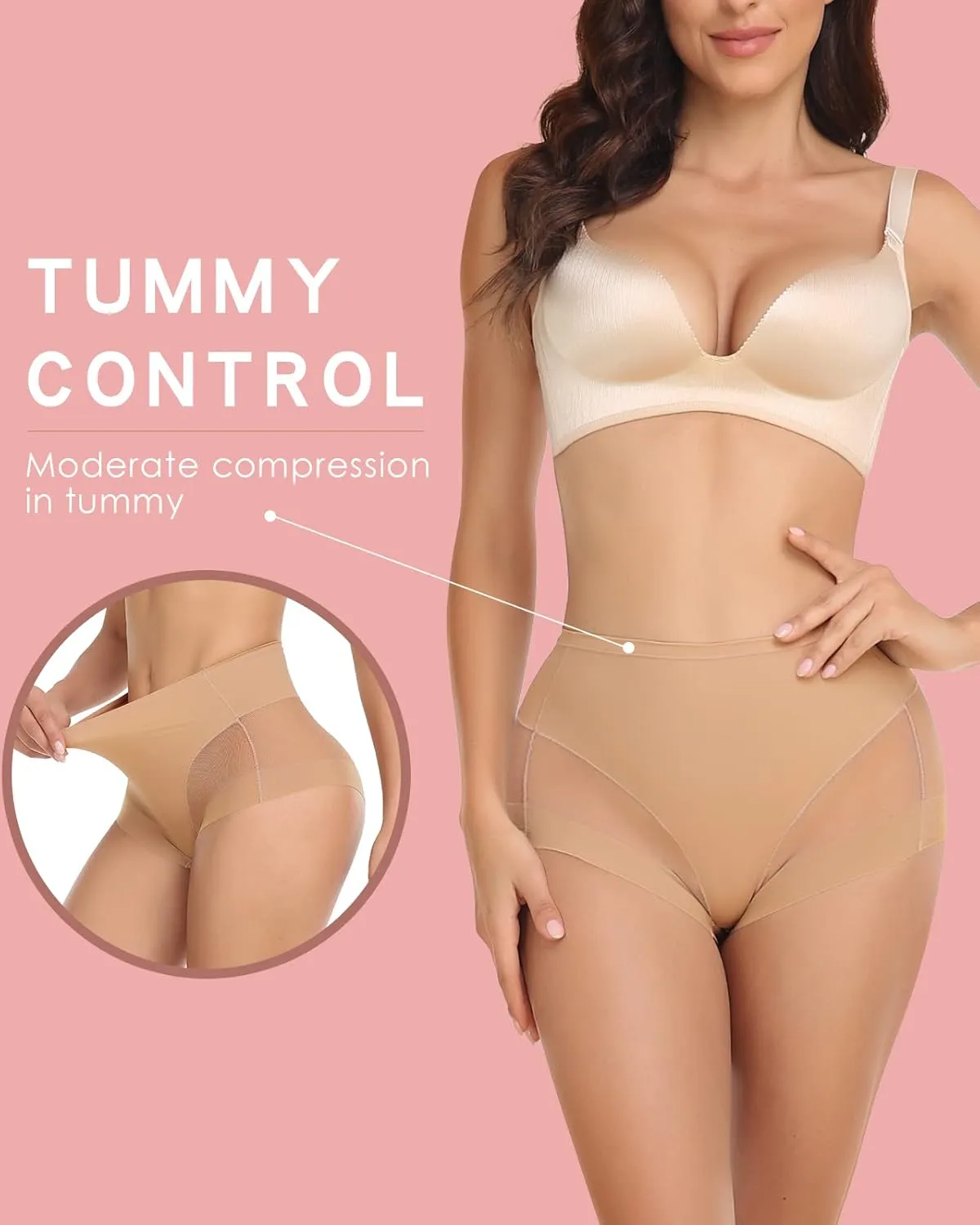 WOWENY 2 Packs Tummy Control Panties for Women Seamless Sexy Underwear Comfy Mesh Body Shaper Shapewear